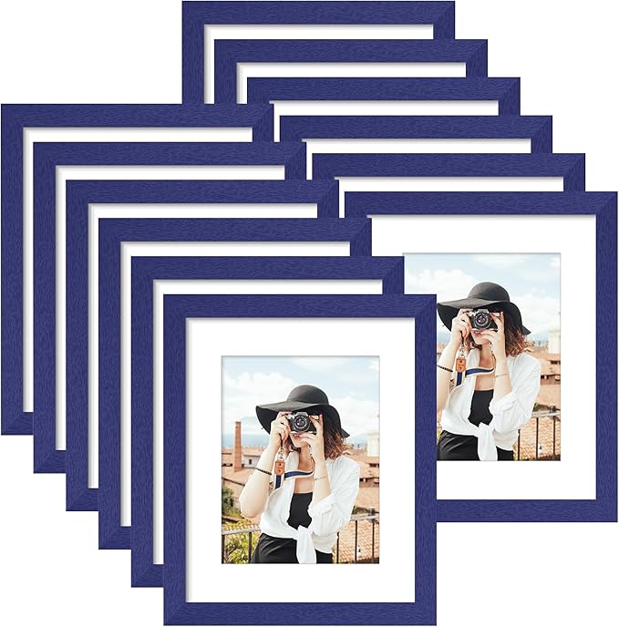 Picrit 12x16 Picture Frame Set of 12, Display 8.5x11 with Mat or 12x16 without Mat, Photo Frames for Wall Mounting Display, Navy Blue