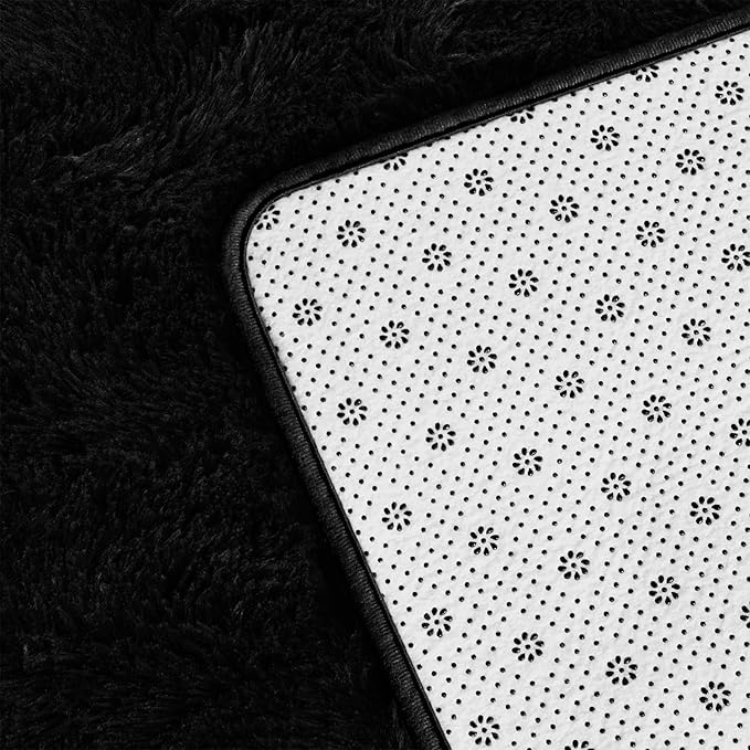 Deerhoo Large Shag Area Rugs 9 x 12, Plush Fuzzy Rugs for Living Room, Ultra Soft Fluffy Furry Rug for Bedroom, Indoor Carpet Nursery Rugs for Kids Room Home Decor, Black