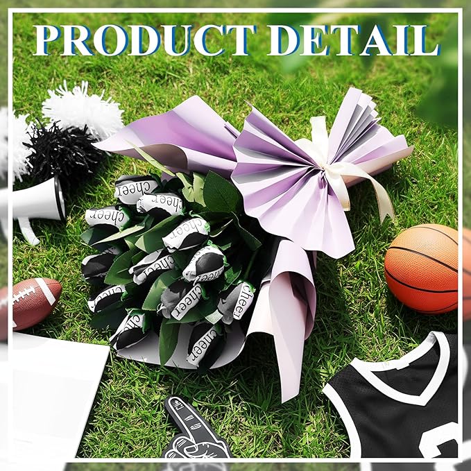 Suhine 12 Pcs Black Cheer Gifts Cheerleader Cheerleading Artificial Rose Flowers Gifts Bulk for Women Cheer Team Sport Game Day Birthday Graduation Party Decorations Favors(Black White, Normal)