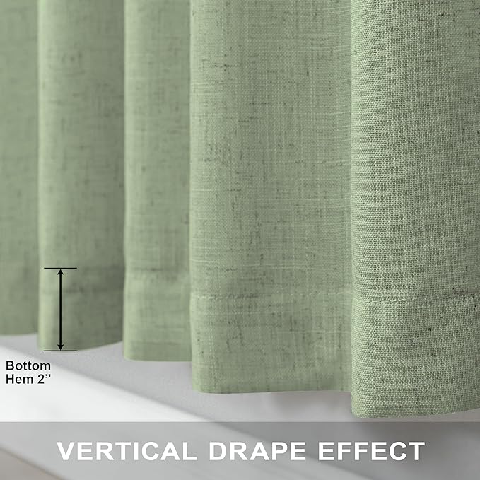 Light Sage Green Linen Curtains 120 Inches Long for Living Room 2 Panels Set Rod Pocket Back Tab Semi Sheer Light Filtering Sage Green Curtains and Drapes for Large Windows Patio Door Vertical 10FT