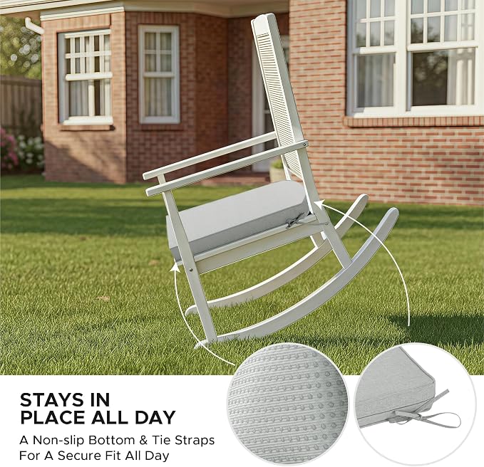 Outdoor Chair Cushions, Fade-Resistant & Water-Resistant, D Shaped Patio Furniture Seat Chair Pads Replacement with Ties, Non-Slip Bottom, Removable Cover, Set of 4, 19 x 19 Inch, Light Grey