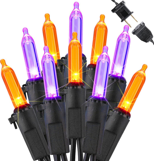 Brizled Purple & Orange Halloween Lights, 33ft 100 LED Halloween String Lights, 120V UL Certified Purple String Light Connectable Orange Mini Light Outdoor for Tree Garden Home Patio Decorations