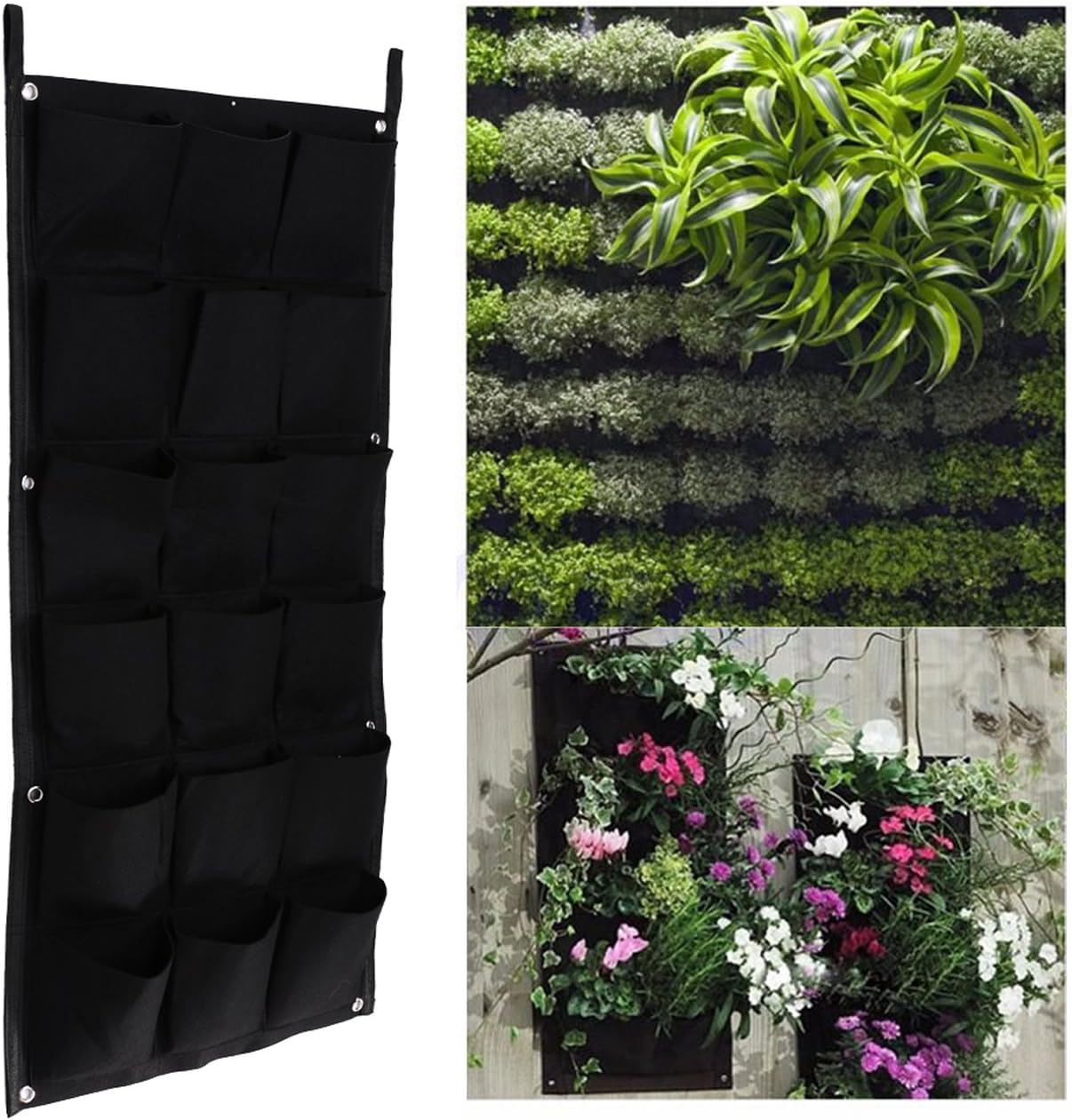 Ogrmar 18 Pockets Vertical Wall Garden Planter Plant Grow Bag for Flower Vegetable for Indoor/Outdoor (18 Pockets, Black)