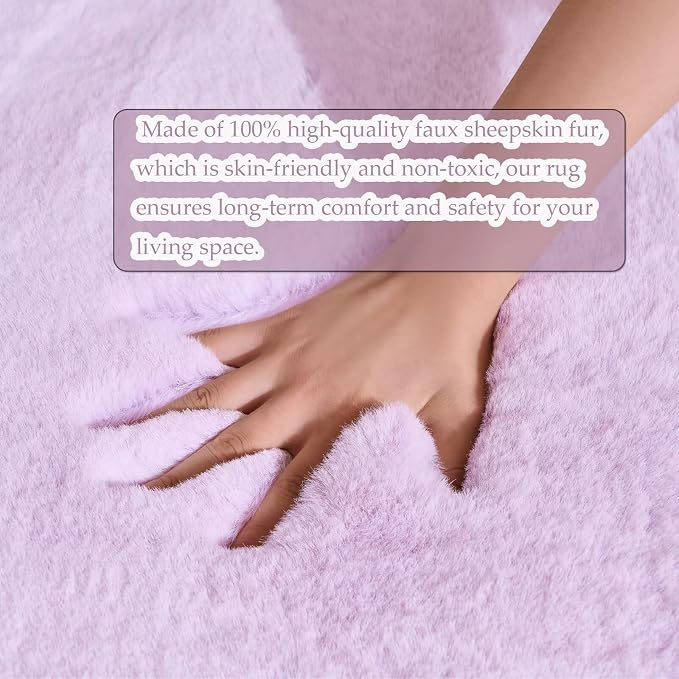 1700GSM Fuzzy Faux Sheepskin Fur Area Rug,Extra Soft Faux Fur Mat,Fluffy Shaggy Fur Rug for Bedroom Living Bedside Rug Room Decor-Lavender, 2 x6 ft