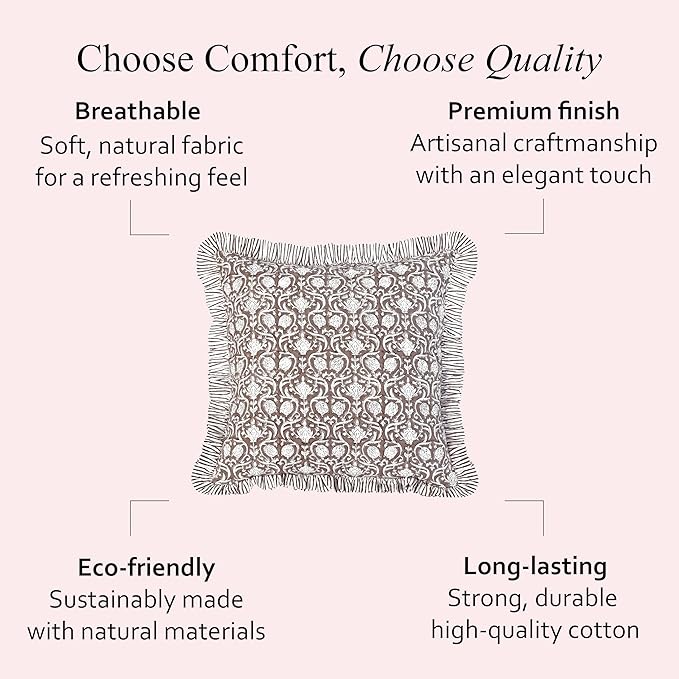 CPC Mocha Regal Hand Block Print 100% Cotton Ruffle Throw Pillow Cover 20x20 inch with Hidden Zipper Decorative for Couch, Bed, Sofa, Farmhouse, Cottagecore Decor Gift Christmas Fall Thanksgiving