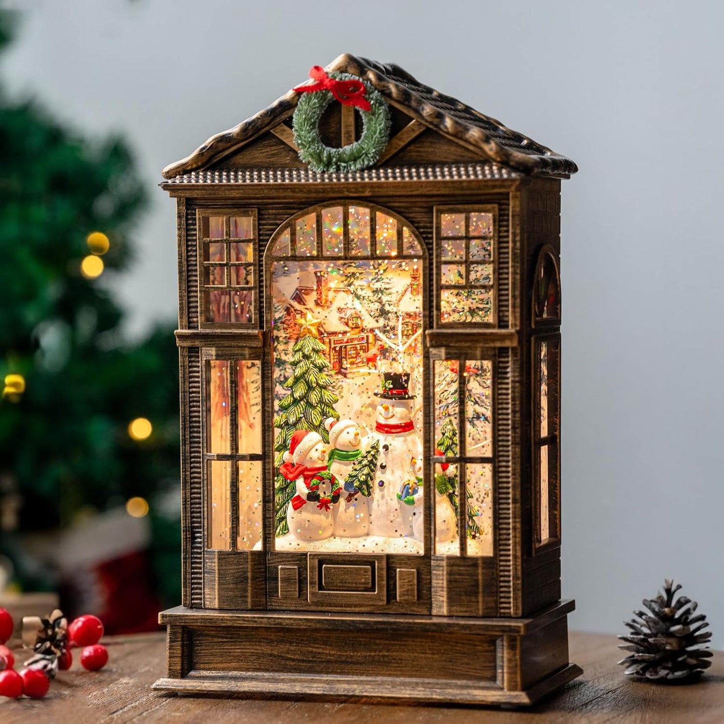 Christmas Snow Globe Swirling Glittering Snowman Choir Manger Scene, USB Lined/Battery Operated Lighted Water Lantern for Christmas Festival Decoration Gifts