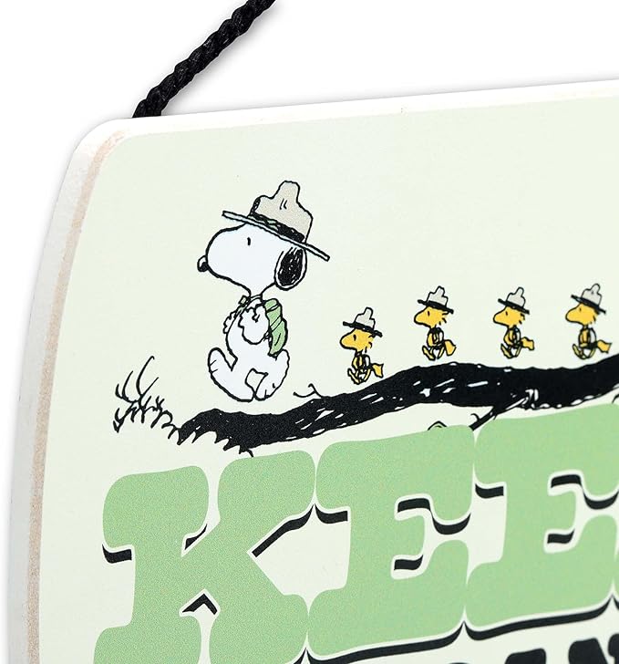 Peanuts Snoopy Keep On Going Hanging Wood Wall Decor - Motivational Snoopy Sign for Home or Office