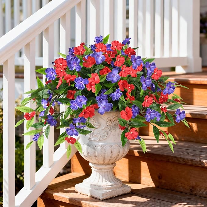 Hommyea Artificial Flowers for Outdoor, 2 Bundles UV Resistant Fake Plants Decoration Realistic Faux Silk Flowers No Fade Plastic Flowers for Outside Planters Home Porch Patio Yard Garden Decor