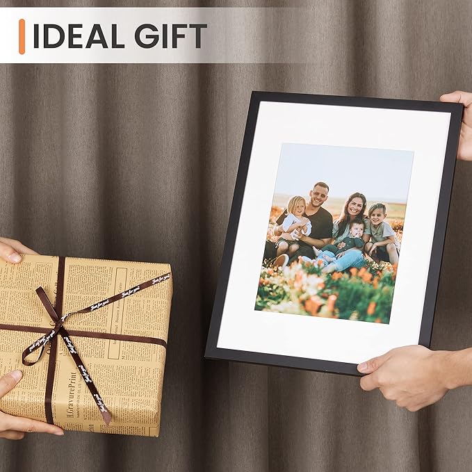 upsimples 12x16 Picture Frame Set of 5, Display Pictures 8.5x11 with Mat or 12 x 16 Without, Wall Gallery Poster Frames, Black