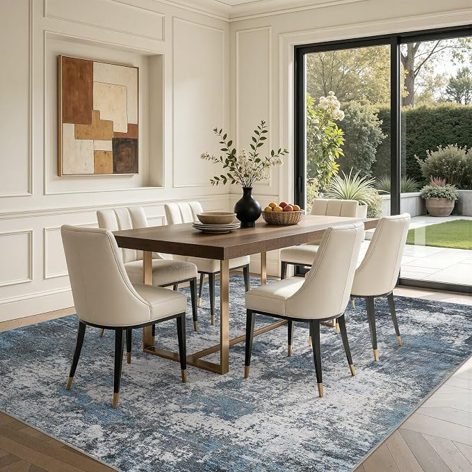 DMOYEST Area Rug Living Room Rugs - 10x14 Large Soft Indoor Neutral Modern Abstract Low Pile Washable Rug Carpet for Bedroom Dining Room Farmhouse Home Office - Grey Blue