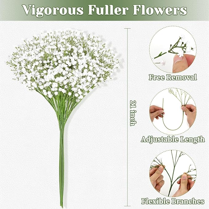 Yastouay Babys Breath Artificial Flowers, 60 Pcs White Baby Breath Flowers Artificial Bulk, Real Touch Fake Babys Breath Gypsophila for Wedding Party Bouquet Floral Arrangement Home Decor