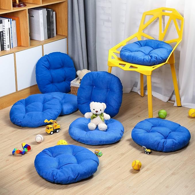 Fumete 8 Pcs 16 Inch Floor Cushions Pillow for Kids Bulk Classroom Round Flexible Seating Floor Cushions for Students Home Daycare School Reading Corner Yoga Meditation Picnic (Royal Blue)