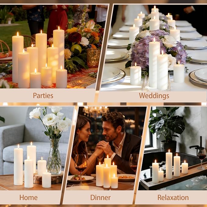 36 Pcs White Pillar Candles Bulk Set, 2x3” 2x6” 2x8” Paraffin Hurricane Candles, Unscented Dripless Smokeless, Long Burning for Party Wedding Events Home Decor