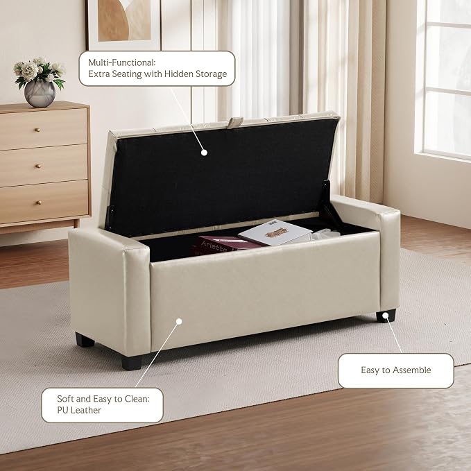GRAINELL 42.13” Storage Ottoman Bench, Upholstered Tufted Bedroom Bench with Storage, End of Bed Storage Bench for Living Room & Entryway, 350 lb Capacity