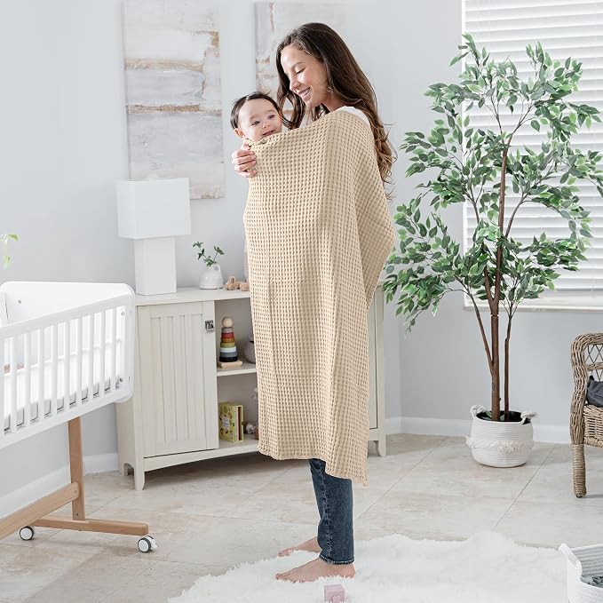 Comfy Cubs Waffle Weave Baby Blanket - 40” x 40” Cotton Blanket with Textured Design - Lightweight Swaddle for Bed, Crib, Stroller, or Couch - Soft and Cozy Cover for Toddlers, Boys & Girls - Sand