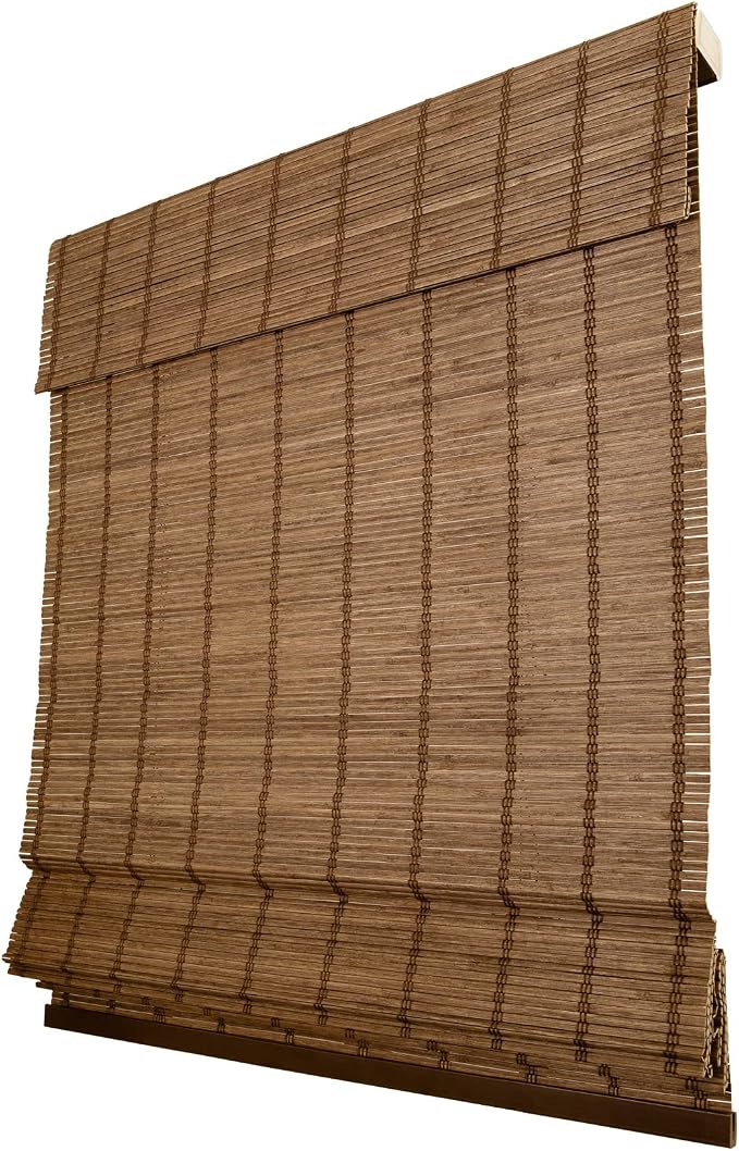 CHICOLOGY Bamboo Roman Shade, Cordless Light Filtering Woven Wood Window Treatment for Living Room, Dining Room, Kitchen & Office, Natural Bamboo Blinds for Boho Coastal Decor, Elk, 27" W x 64" H