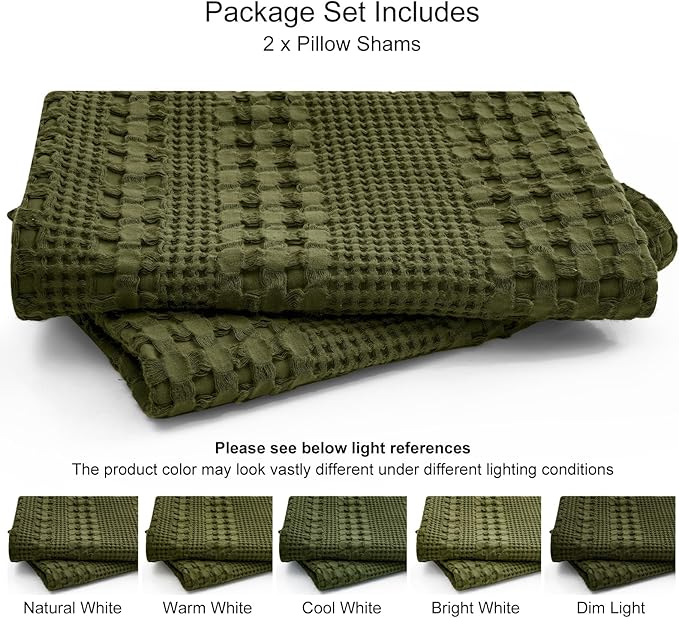 PHF 100% Cotton Waffle Weave Euro Sham Covers, 2 Pack 26" x 26" Bed Pillow Covers for Elegant Home Decor, No Filling, Luxury Aesthetic Soft Euro Pillow Cases for Bed, Capulet Olive