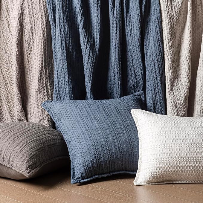 Foindtower Set of 2 Decorative Cotton Waffle Weave Throw Pillow Covers Euro Shams Cushion Covers Accent European Pillowcase for Bed Couch Sofa Bedroom Living Room Home Decor 24×24 Inch Taupe Gray