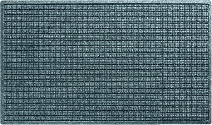 WaterHog Squares Front Door Mat Indoor Outdoor Entrance, Absorbent All-Weather Doormat with Non-Slip Rubber Backing, Dirt & Moisture Trapper, Low Profile, Easy Clean, Made in USA 35.5"x59.5" Bluestone