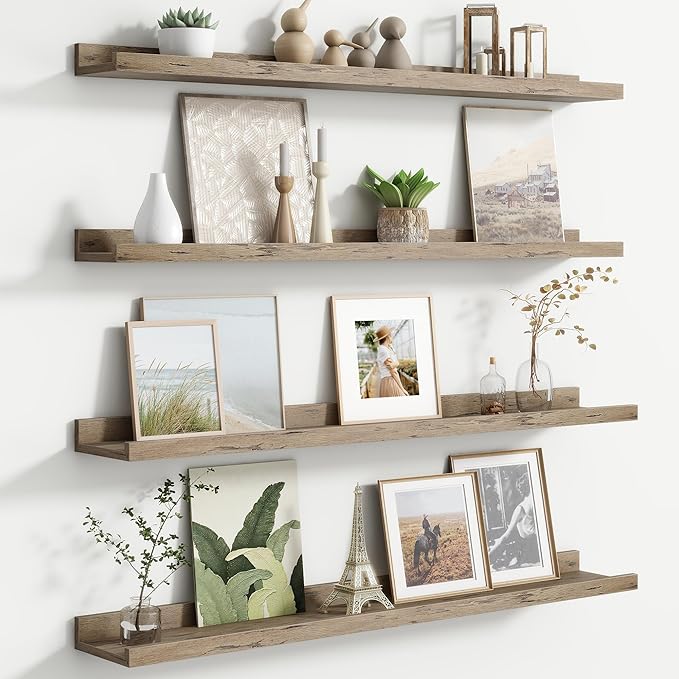 FLYJOE Floating Picture Ledge Shelves for Wall Set of 4, 36 Inch Wall Shelves with Lip Long Large Nursery Book Shelf for Toys Storage Kids Bookshelf Wall Mounted Living Room Bedroom Decor Frames