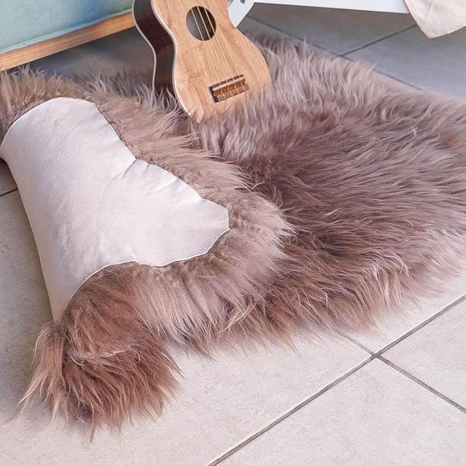 Premium Genuine Sheepskin Rug – Soft & Fluffy Single Pelt (2’ x 3’) Beige Lambskin Area Rug for Bedroom, Living Room Or Chair Cover Sheepskin Throw – Made in Argentina