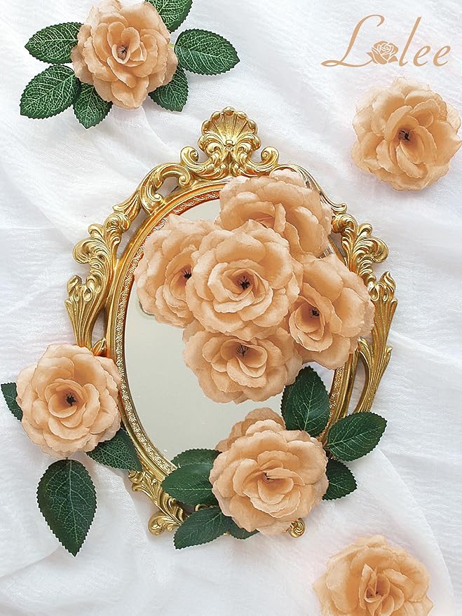 LELEE Rose Head Flowers with Stem - 108pcs Nude & Brown Faux Rose Artificial Flowers Bulk - Silk Rose Tan Flower for Wedding Bouquet Party Home Decor DIY Baby Shower Centerpieces Tables Decoration