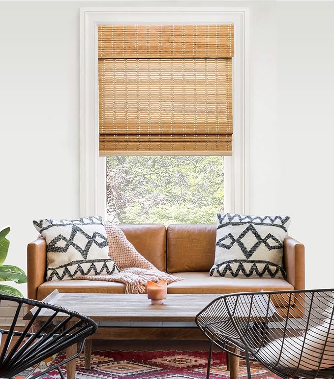 LazBlinds Cordless Bamboo Roman Shades for Windows, 36'' W x 60'' H | Natural Light Filtering Bamboo Window Blinds, Bamboo Blinds for Bedroom Living Room Office Indoor