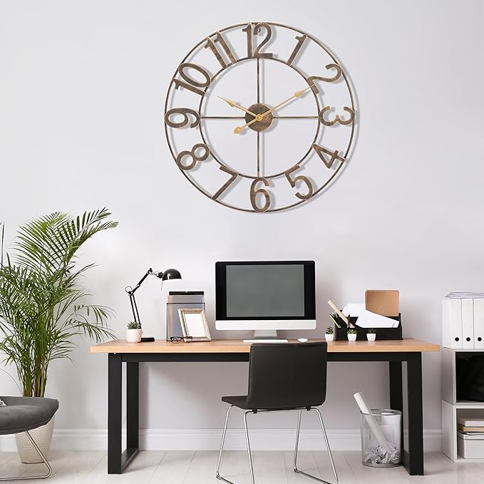 Sorbus Large Wall Clock for Living Room Decor - Wall Clock for Kitchen - 32 inch Big Wall Clock Decorative - Metal Wall Art - Analog Large Clock for Bedroom, Home, Kitchen, Office, Wall Decor (Bronze)