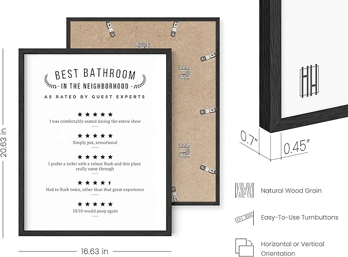 HAUS AND HUES Funny Bathroom Decor – Would Poop Here Again Sign, Restroom Review Artwork, Humorous Wall Piece for Guest Washroom (16x20, Black Frame)