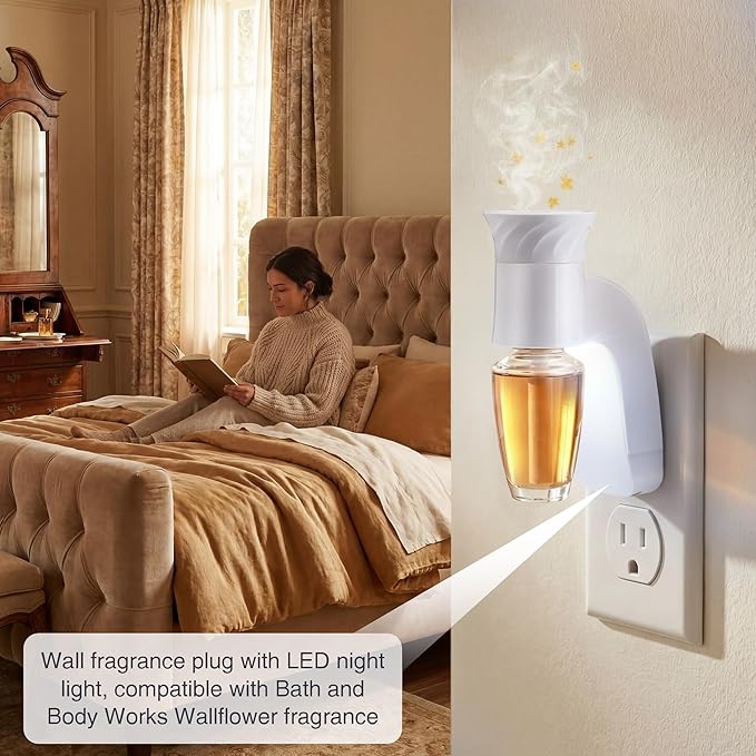 Saillong 6 Pack Wall Fragrance Plug with Night Light, Compatible with Bath & Body Works WallFlower Refills, ETL Certified, Rotatable Plug Design Fragrance Diffuser for Home & Office