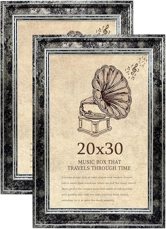 20x30 Picture Frame with Real Glass set of 2, Vintage Frames - Antique Style Frames for Wall - Ornate Frame for Rustic Black Office or Home Decor Display Family Friends Wedding Gift