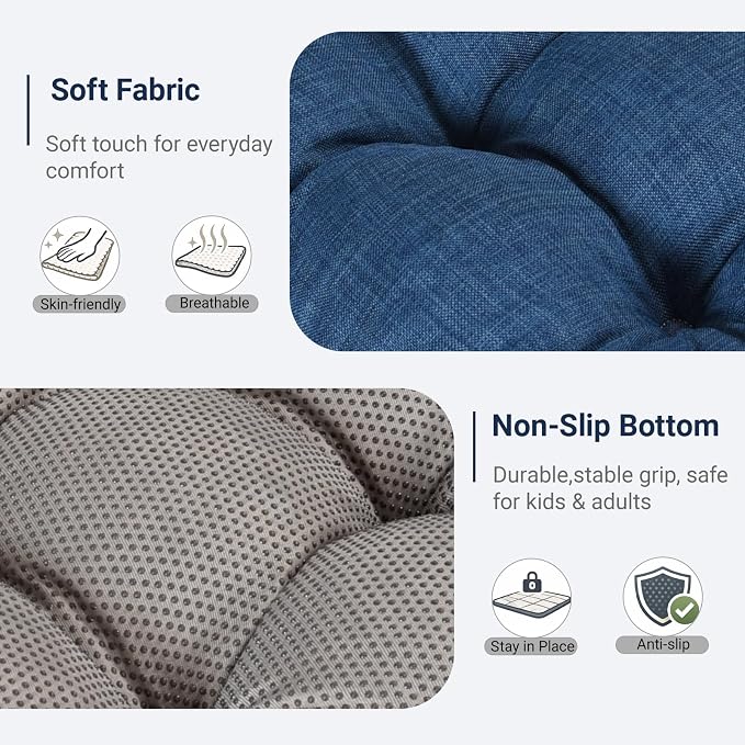 Large Square Floor Cushions Set of 2, 22 x 22 Inch with Non-Slip Bottom, Memory Foam Floor Pillow for Sitting, Meditation & Yoga, Soft Supportive Floor Seating Cushion for Adults & Kids (2, Navy Blue)