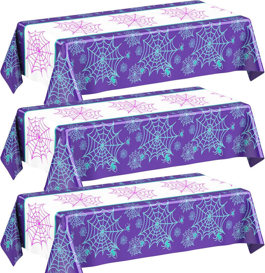 Oudain 3 Pack Spider Theme Birthday Decorations Halloween Purple Black Red Pink Green Web Ghost Bat Tablecloth Cartoon Table Cover Party Favor for Birthday (Purple,Spider)