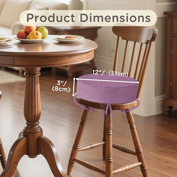 Bar Stool Cushions Round 3" Thick Round Seat Cushions for Chairs 4 Pack Non Slip Bistro Chair Pads with Machine Washable Cover (12 Inch, Purple)