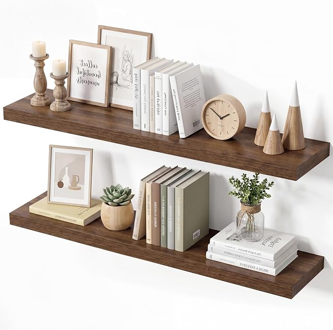 Vivelove Wall Floating Shelves for Display with Invisible Brackets, 30 Inch Floating Shelves for Kitchen Bedroom Bathroom Living Room Kitchen Office, 30”X 8" X 1.4", Set of 2 - Walnut