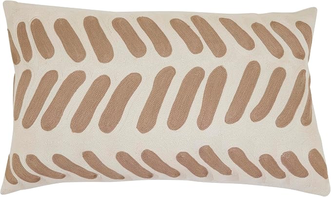 SARO LIFESTYLE Abstract Embroidered Throw Pillow - Modern Textured Throw Pillow with Polyester Filled Support for Contemporary Home Decor, Living Room Accents and Bedroom Styling, 12"x20", Ivory