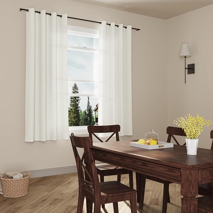 Ivory Linen Curtains 63 Inch Length 2 Panels Set for Bedroom Cream Grommet Light Filtering Cotton Flax Drapes White Oatmeal Neutral Modern Boho Natural 63 Inch Sheer Curtains for Dining Room Window