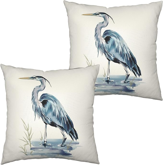 Bird Pattern Double Sided Printing Pillow Covers Pelican Throw Pillow Covers 22x22 Set of 2 Summer Heron Pillow Case for Farmhouse Couch Living Room, Cotton Linen