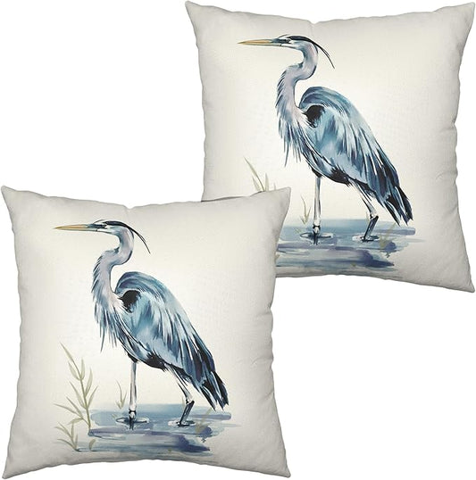 Bird Pattern Double Sided Printing Pillow Covers Pelican Throw Pillow Covers 22x22 Set of 2 Summer Heron Pillow Case for Farmhouse Couch Living Room, Cotton Linen