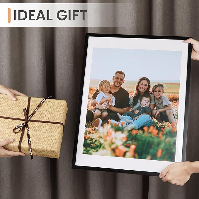 upsimples 18x24 Picture Frame, Display Pictures 16x20 with Mat or 18 x 24 Without, Wall Hanging Poster Frames, Black, 1 Pack