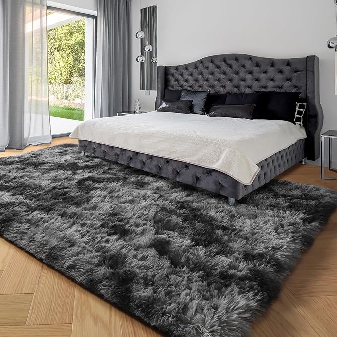 PAGISOFE Area Rugs 9x12 Living Room,Large Dark Grey Shag Rugs for Bedroom, Extra Large Thick Gray Fluffy Nursery Carpet Boys Girls Dorm Rugs for Kids Room Home Decor Aesthetic,Playroom Classroom Men