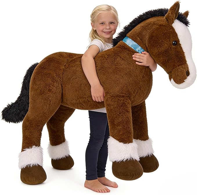 MaoGoLan Large Horse Stuffed Animal for Boy, Big Horse Plush Toy for Girl, Ridable Stuffy Pony for Kids, Coffee Stuffed Pony Plush Pillow for Birthday Gifts Baby Shower Party Favor Decor, 47 inches
