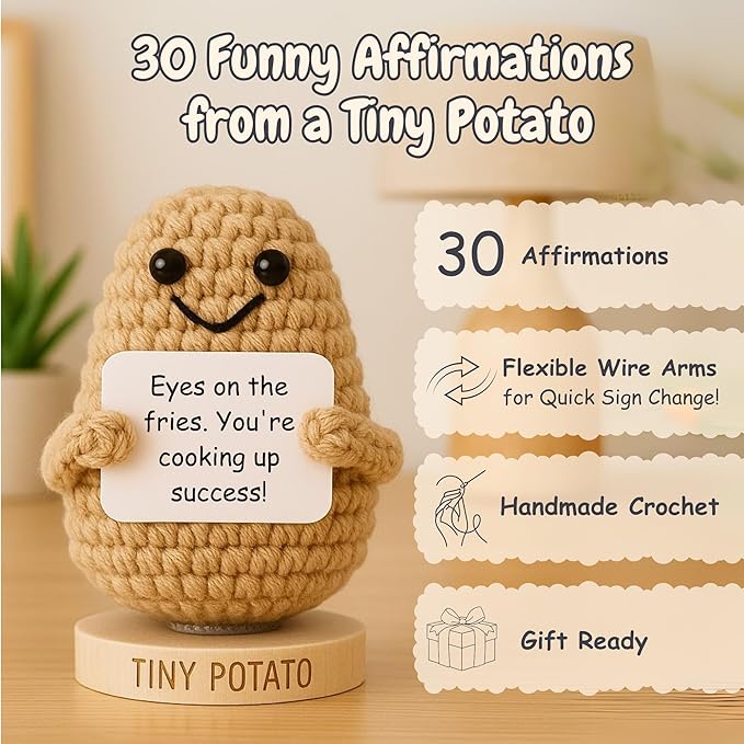 Empowering Gift for Strong Women - Funny Positive Crochet Potato W/ 30 Badass Affirmation Cards | Friendship Present for Mothers Day, Gag Birthday Gifts for Friends, Teens, Coworker, Sister, Mom, BFF