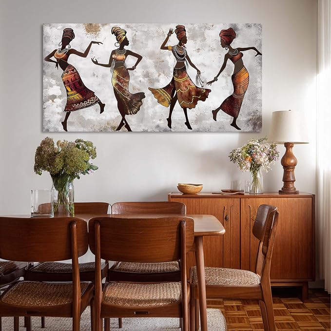 Ggaafet Brown African American Wall Art for Bedroom Canvas Painting Prints Black Women Dancing Art Deco Modern Artwork Office Family Room Decor
