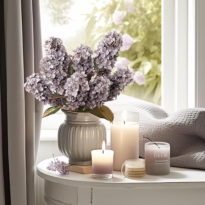 Ttranewsoo Fake Flowers Hydrangea Silk Flowers with Stems, Fake Grayish Hydrangea Artificial Flowers Winter Flowers Artificial for Decoration Vase Decor 24"（Grayish Purple ） 8PCS Wthout Vase