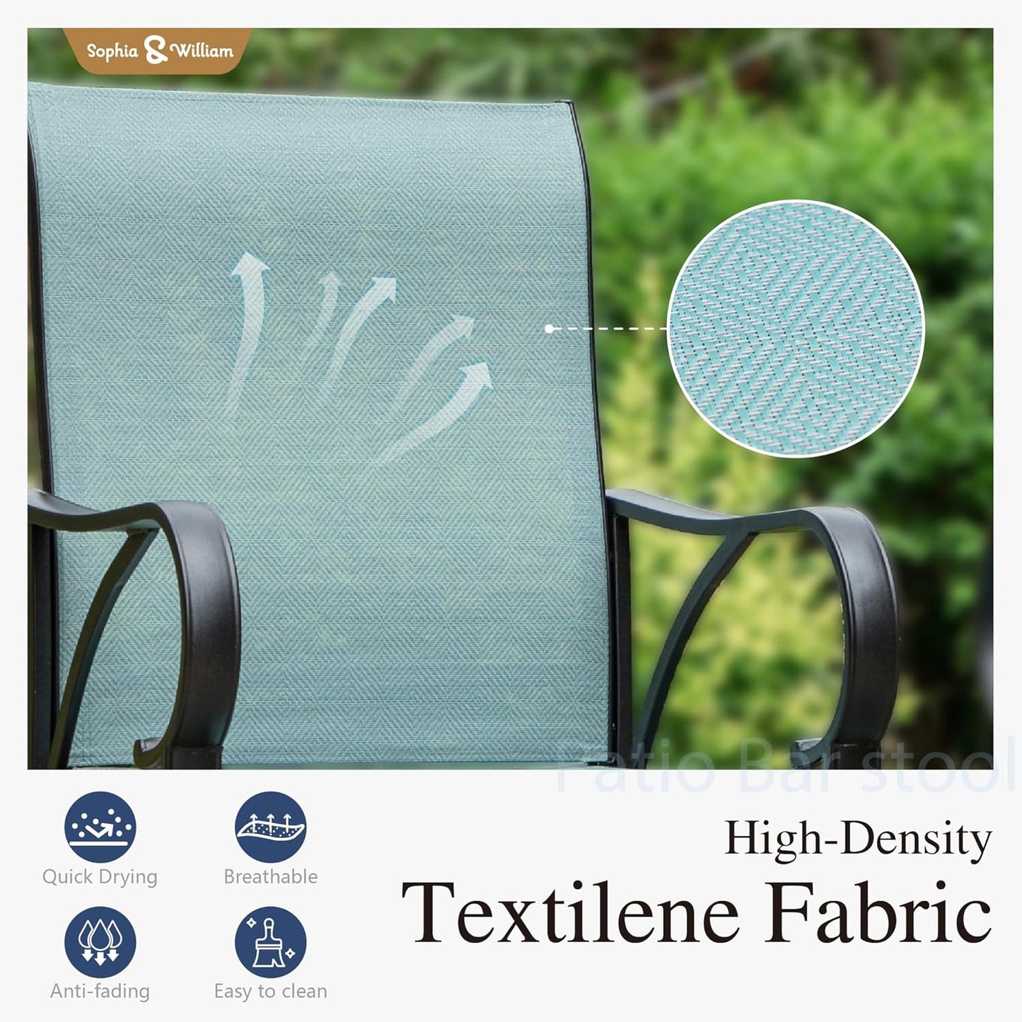 Sophia & William Outdoor Bar Set, Patio Bar Table and Chairs Set, Bar Height Patio Set - 6 x Swivel Bar Chairs(Baby-Blue), 1 x Rectangular Bar Table(Black)