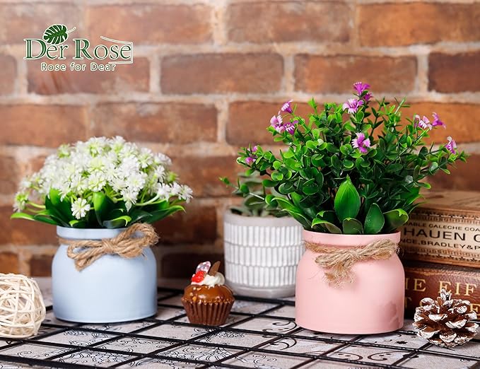 Der Rose 4 Pack Fake Flowers Small Artificial Faux Plants Indoor Summer Spring Decor for Centerpiece Table Decorations Home Office Desk Wedding Apartment Decor