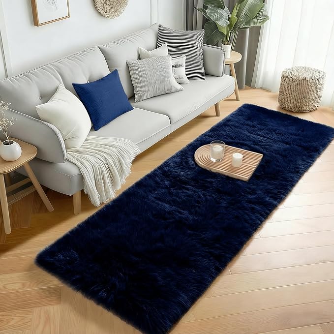 PAGISOFE Navy Blue Runner Rug 2x6, Fluffy Dark Blue Rugs for Boys Room Super Soft Bedside Rugs, Modern Plush Carpets for Living Room Kids Boys Girls Teen Dorm Nursery Room Decor Aesthetic Non-Slip
