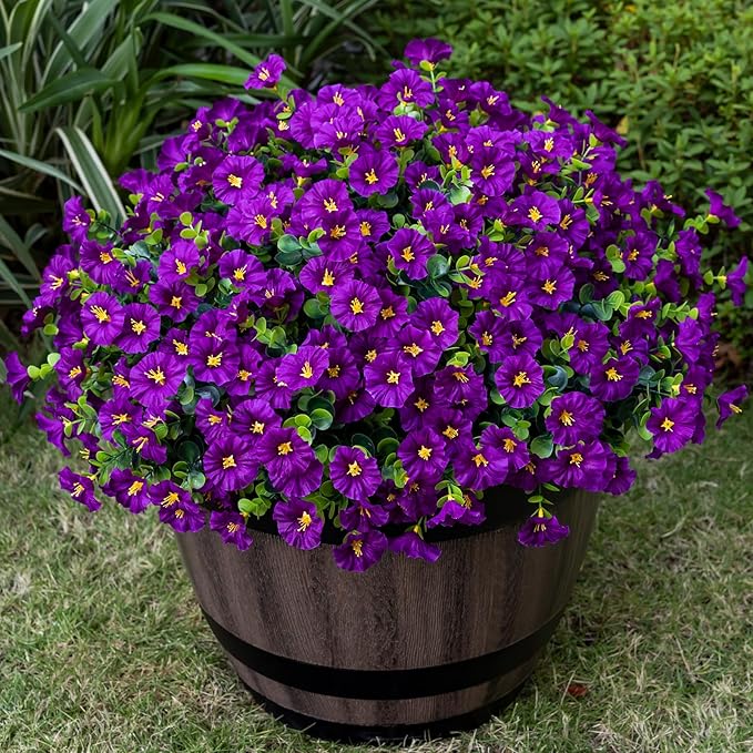 Nigirior Artificial Faux Flowers for Outdoor 16 Bundles Boxwood Fake Morning Glory for Planter,UV Resistant Fake Flowers for Home Porch Patio Outside（Fuchsia）