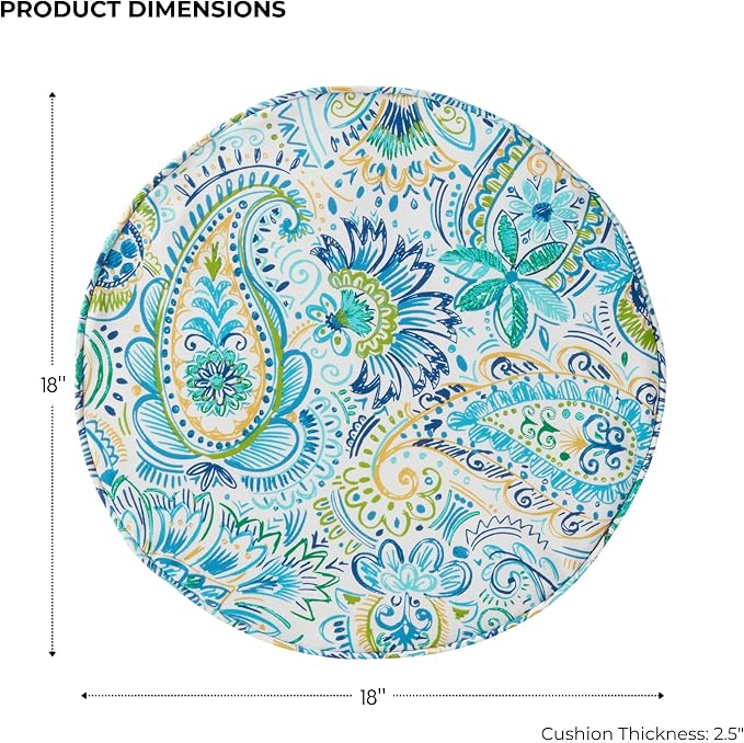 Set of 2 Outdoor 18 inch Round Patio Dining Chair Pads – Comfortable Fiber-Filled Seat Cushions with Ties, Reversible Polyester Fabric, Baltic Paisley